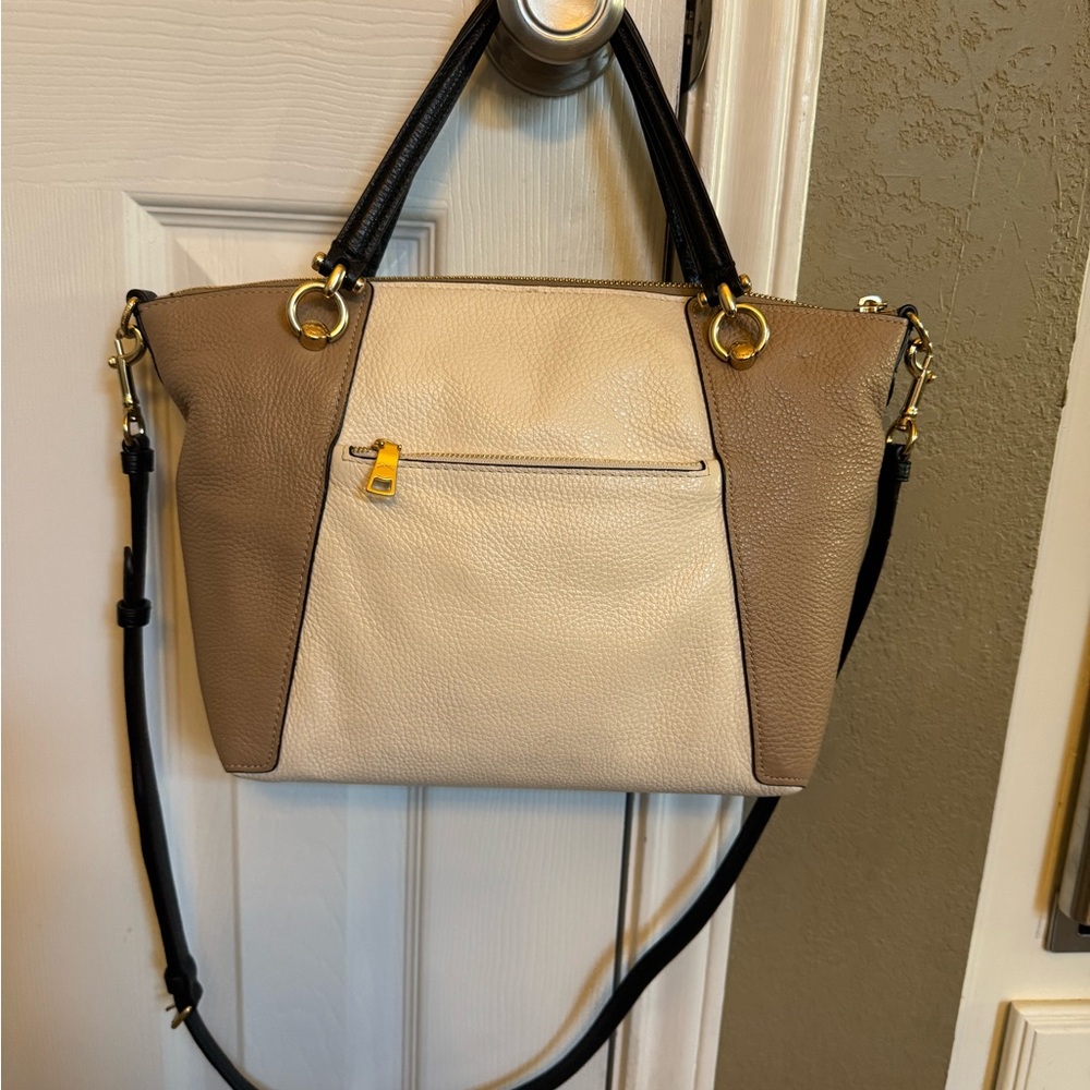 Coach Kasey leather color block  shoulder / crossbody bag (black, mocha, cream) - Picture 2 of 5